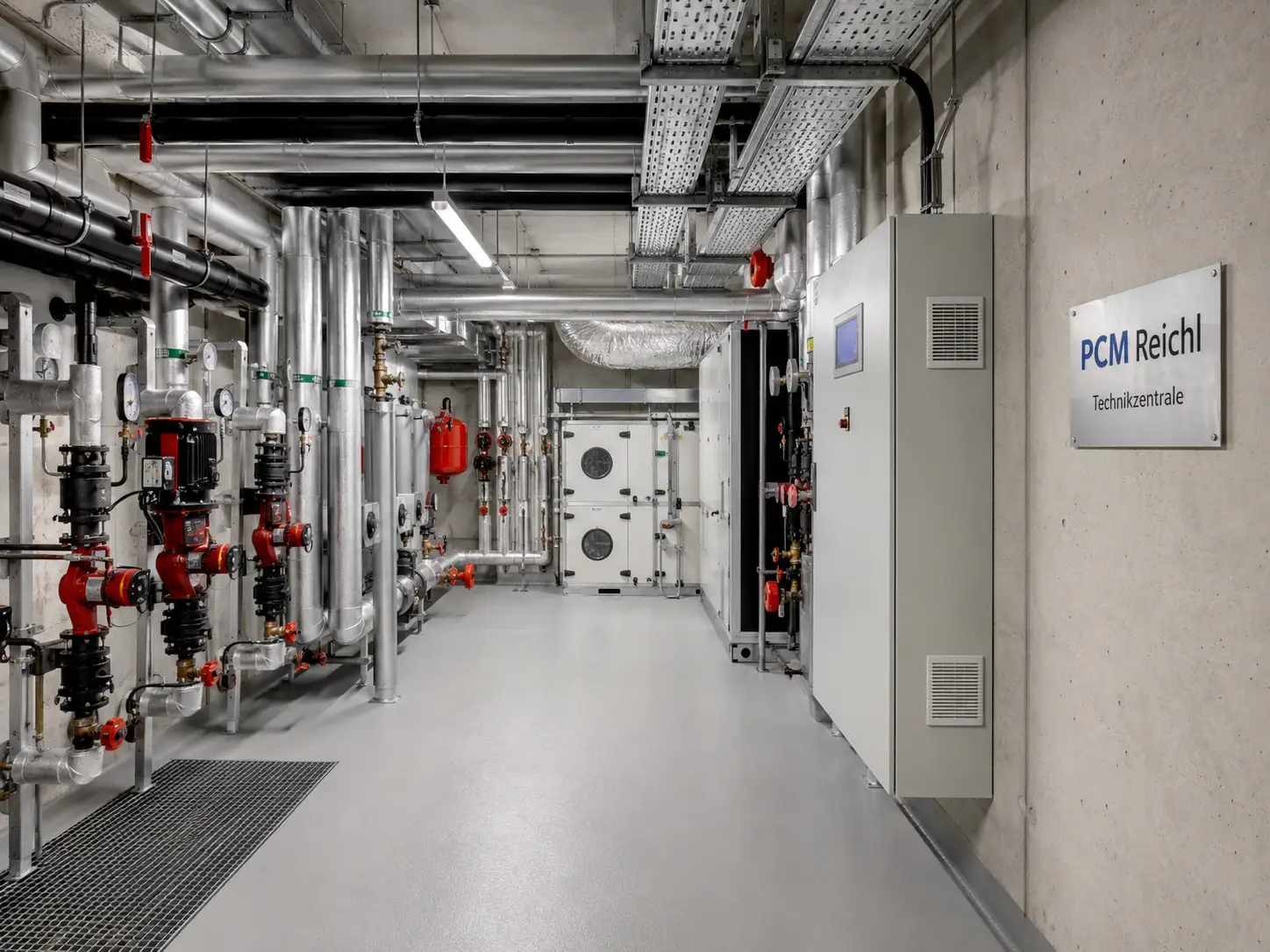 Centrale tecnologica con tubazioni, pompe e impianti &ndash; campo di verifica della direzione lavori impiantistica di PCM-Reichl